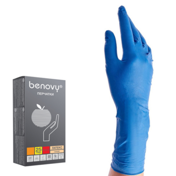 Перчатки латексные Benovy Latex High Risk повышенной прочности цвет Синий