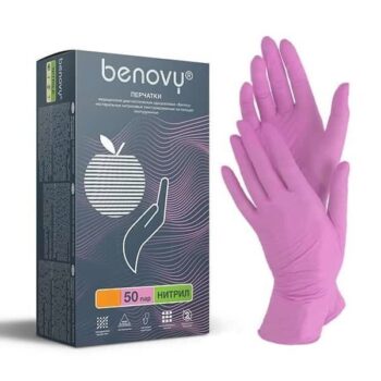 Перчатки нитриловые Benovy розовые