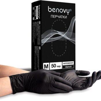 Перчатки нитровиниловые Benovy черные  р. М / бл. 50