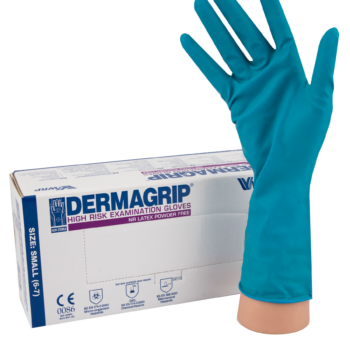 Перчатки латексные Dermagrip High risk Powder free смотр.нест. ХL 25 пар